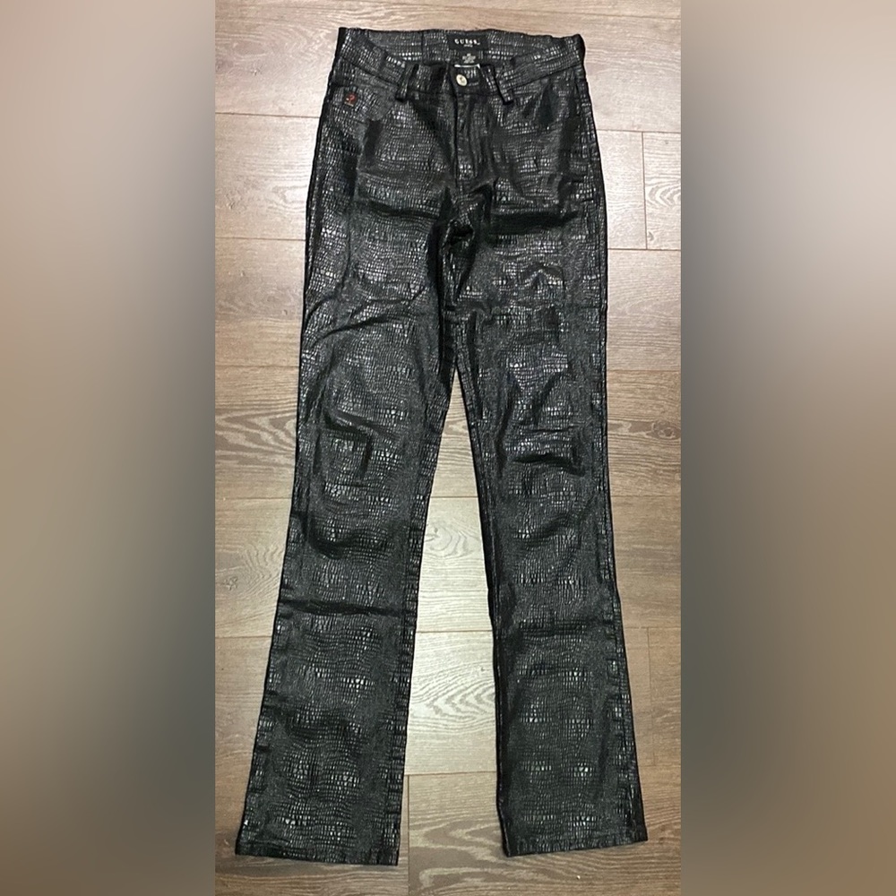 Guess Jeans High Waisted Faux Leather Black Crocodile Pants Size 26